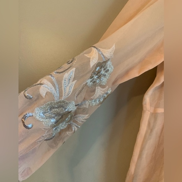 One September Easterly embroidered blouse anthropologie top shirt floral sheer - Picture 3 of 9